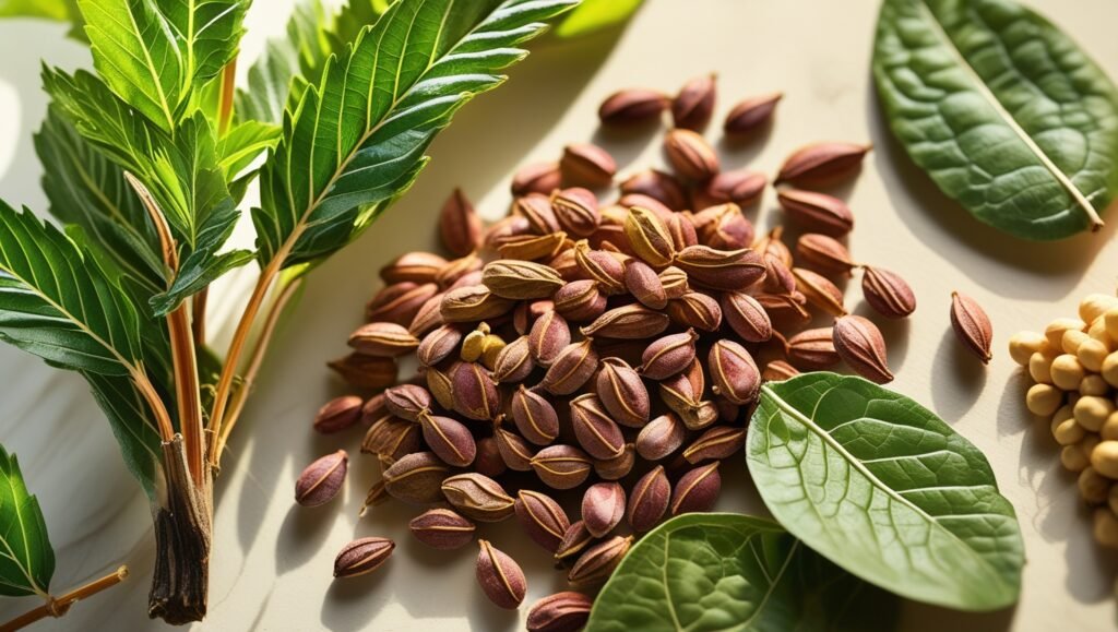 Close-up of Zotrim’s natural ingredients, including Yerba Mate, Guarana, and Damiana, highlighting their role in appetite control and energy boost.
