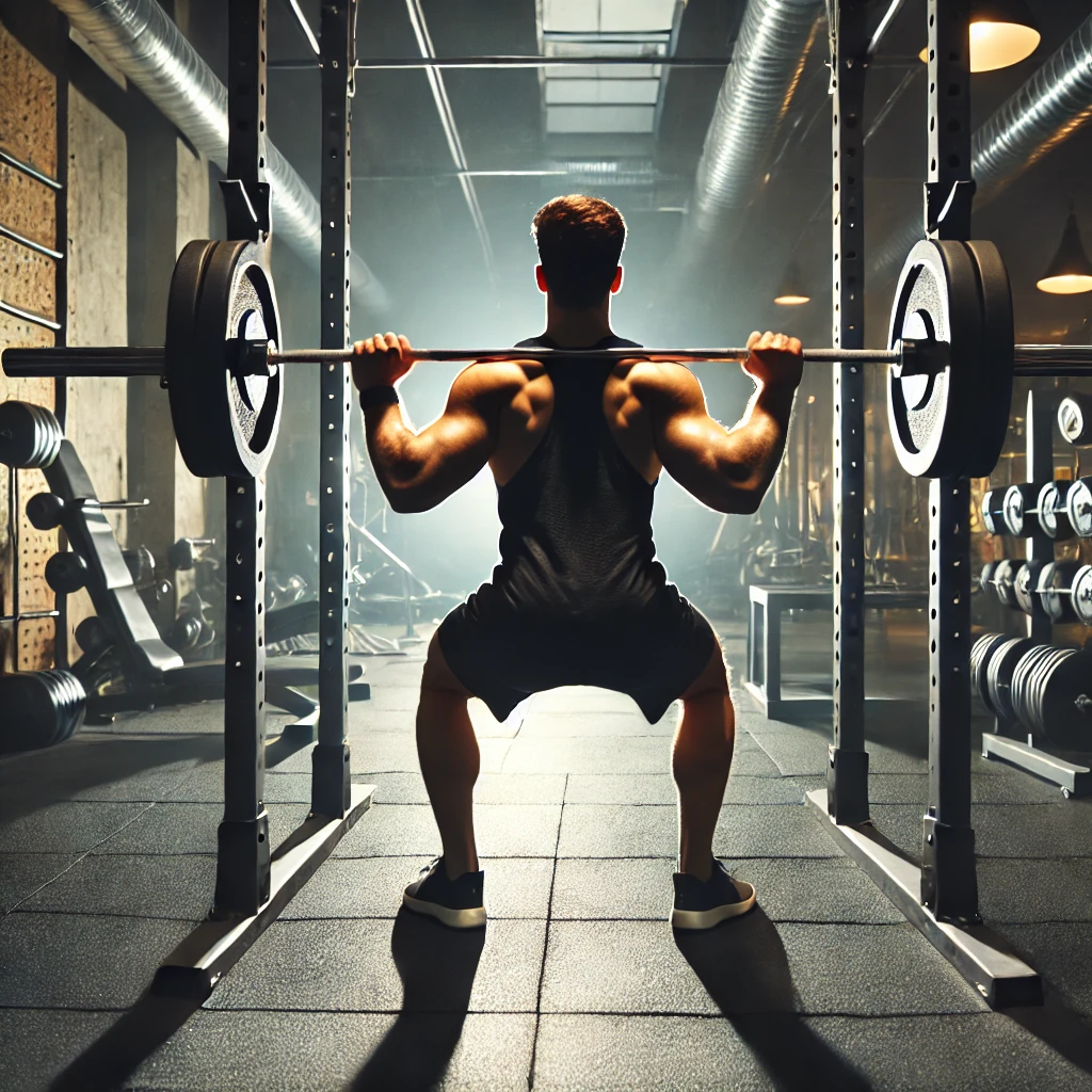 A person performing a back squat