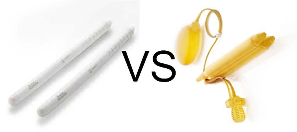 Comparison chart illustrating key differences between inflatable and semi-rigid penile implants in terms of flexibility, control, visibility, and user preference.