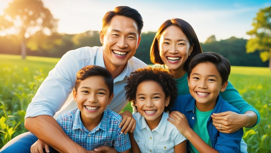 A happy family enjoying outdoor time together, symbolizing the benefits of regular health checkups for overall well-being.