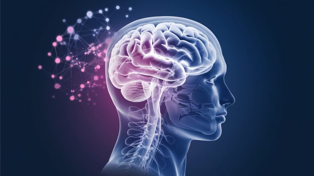 A visual representation of the mind-body connection, with abstract imagery of the brain and body intertwined, symbolizing how hypnotherapy taps into the subconscious.