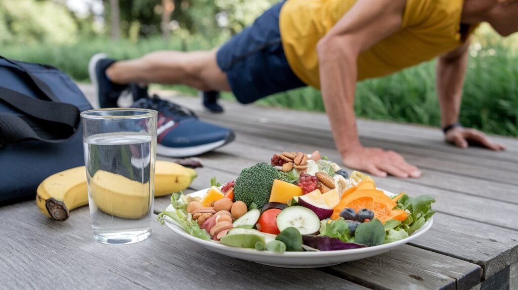 a picture showing a weight loss plan including exercising and healthy eating