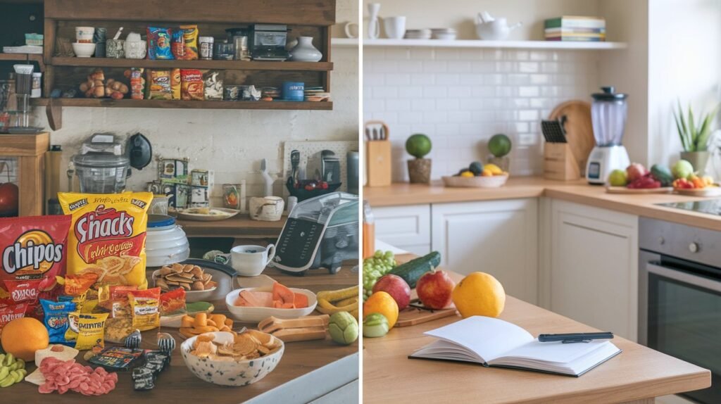 Before and after of kitchen setup for emotional eating management