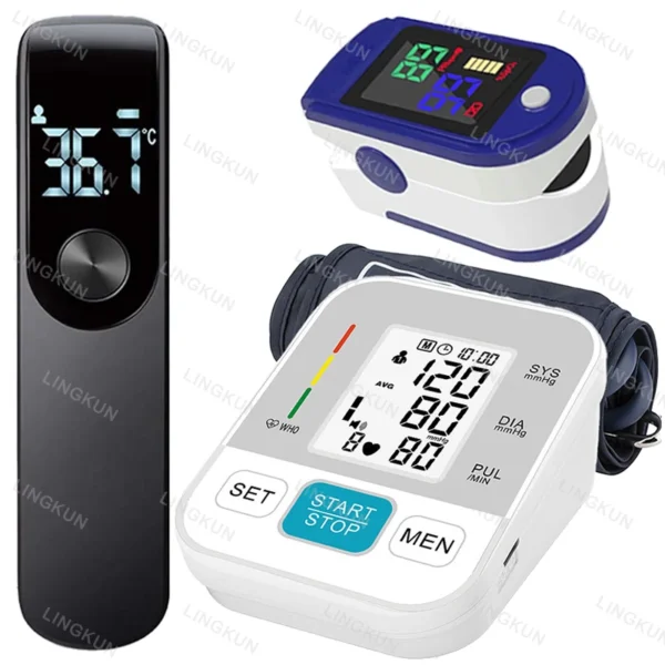 A picture of digital BP, oximeter and infrared thermometer