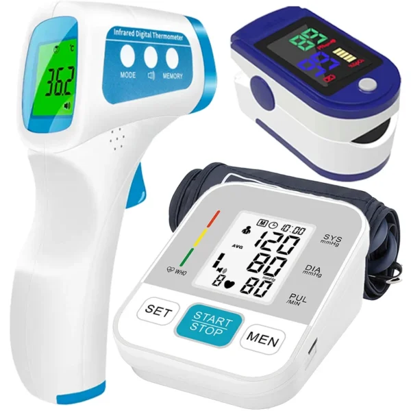 A picture showing Digital Blood Pressure Oximeter and infrared thermometer