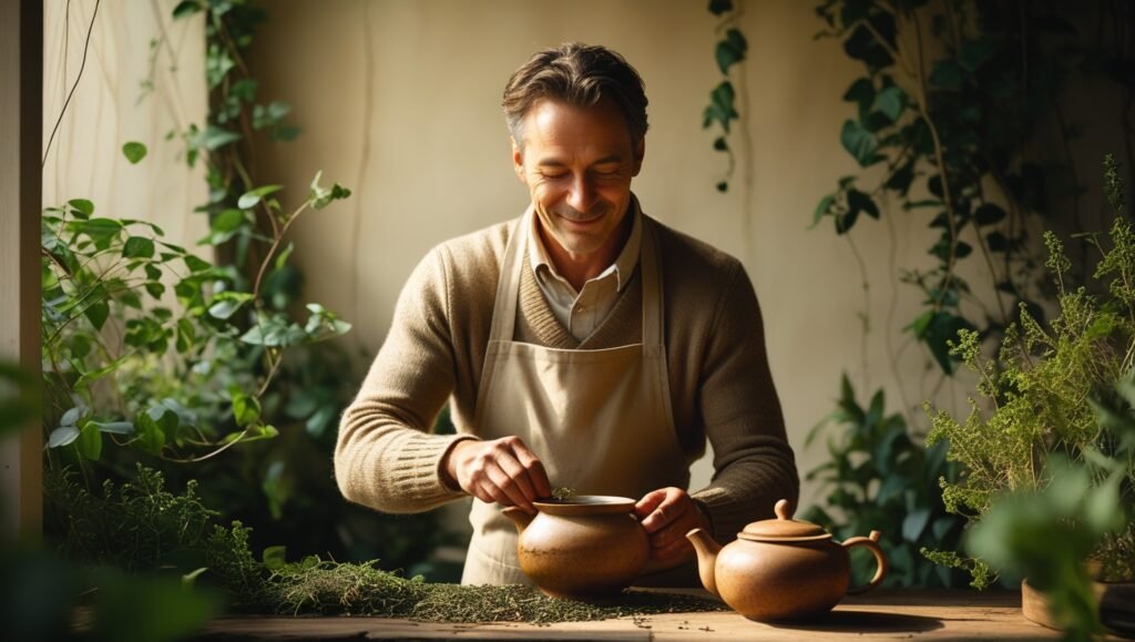 man preparing herbal tea