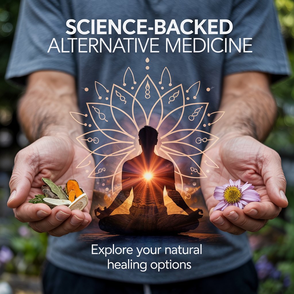Illustrated guide to evidence-based alternative medicine options including acupuncture, herbal remedies, and yoga for holistic healing